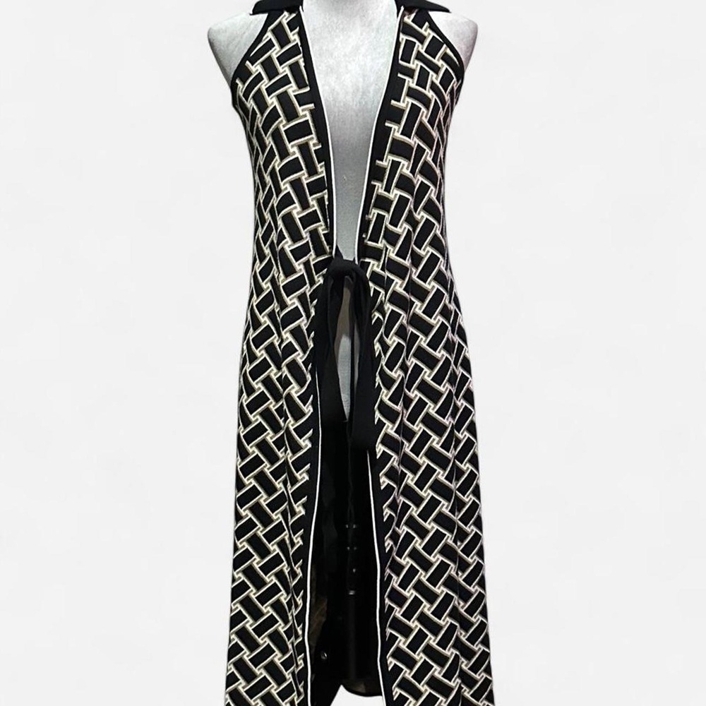 Diane von Furstenberg DVF Geometric Pattern Long Knit Duster Vest XXS